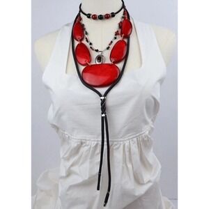 Multistrand Layered Necklaces (4) Statement Black Red Western Boho Country